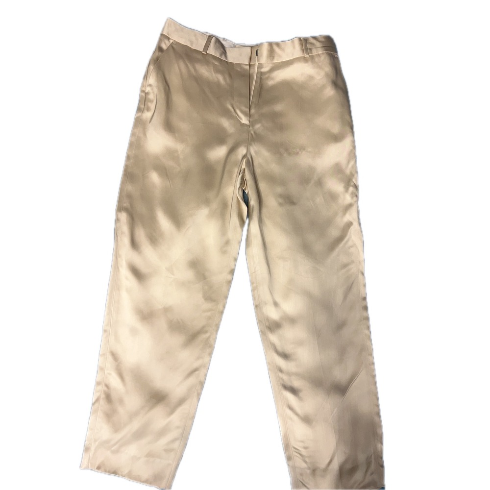 Toteme Low-Waist Satin Trousers Womens 36 Champagne Beige Excellent Straight Leg - Picture 2 of 9